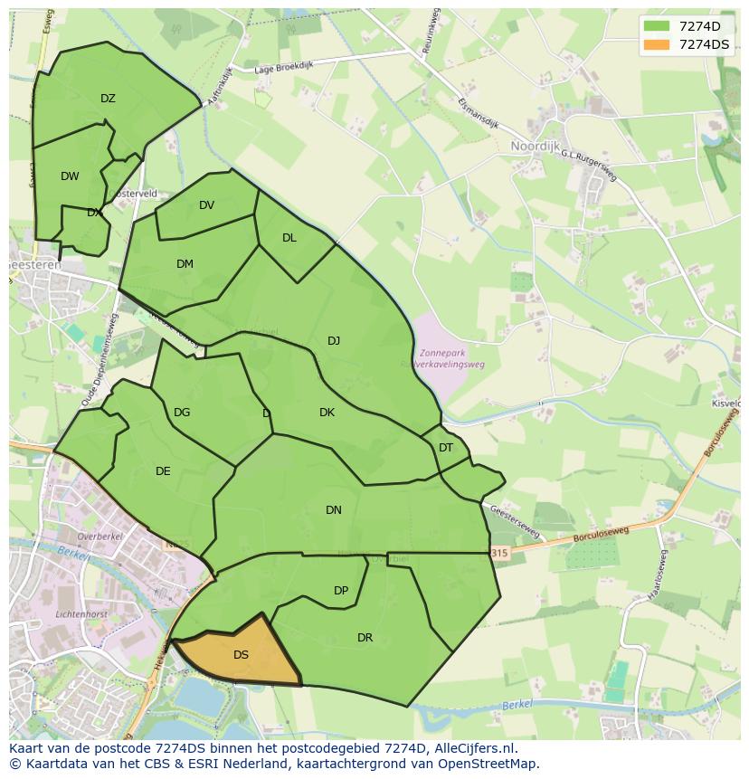 Afbeelding van het postcodegebied 7274 DS op de kaart.