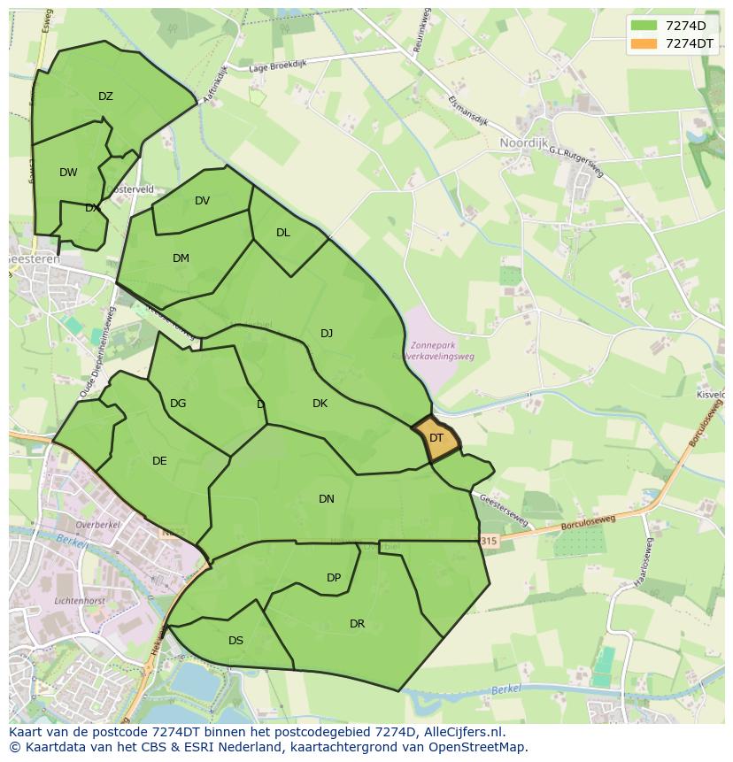 Afbeelding van het postcodegebied 7274 DT op de kaart.