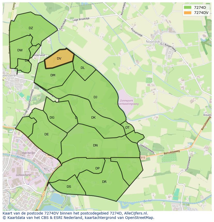 Afbeelding van het postcodegebied 7274 DV op de kaart.