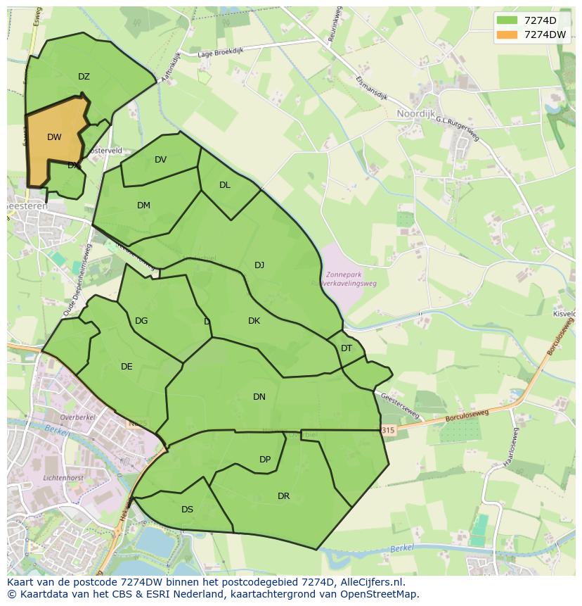 Afbeelding van het postcodegebied 7274 DW op de kaart.