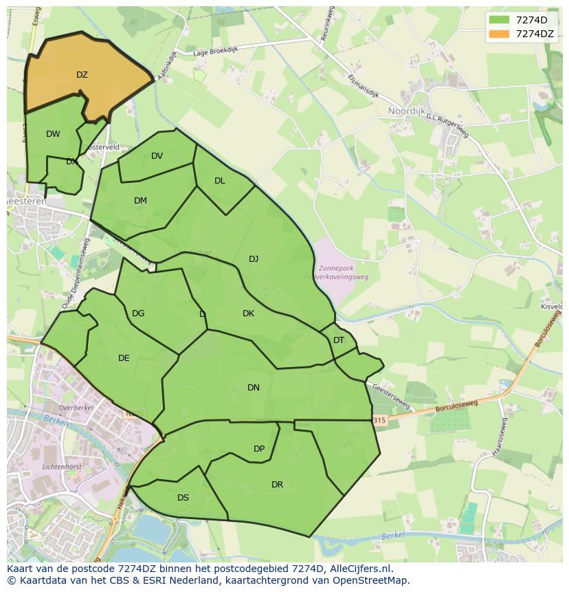 Afbeelding van het postcodegebied 7274 DZ op de kaart.