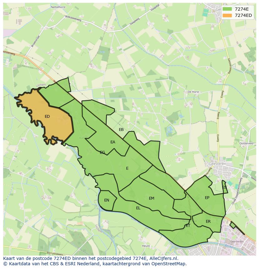 Afbeelding van het postcodegebied 7274 ED op de kaart.