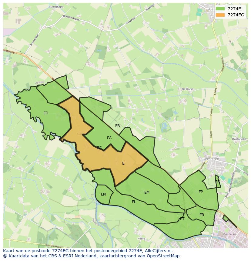Afbeelding van het postcodegebied 7274 EG op de kaart.