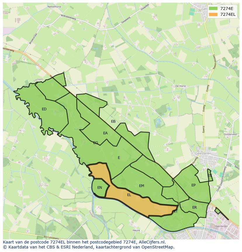 Afbeelding van het postcodegebied 7274 EL op de kaart.