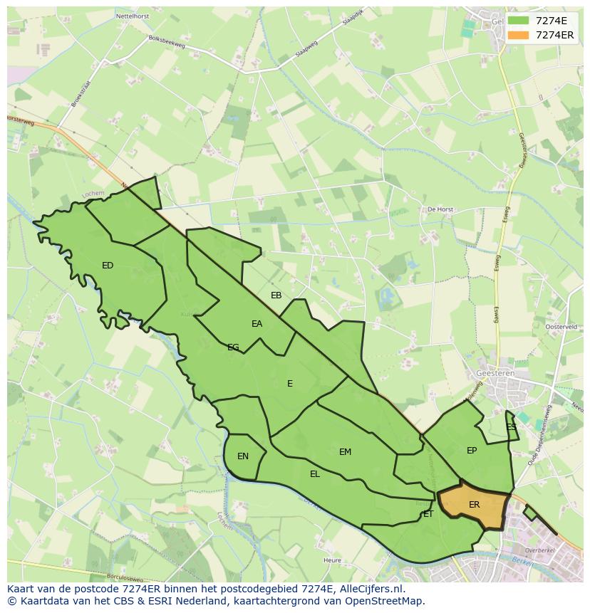 Afbeelding van het postcodegebied 7274 ER op de kaart.