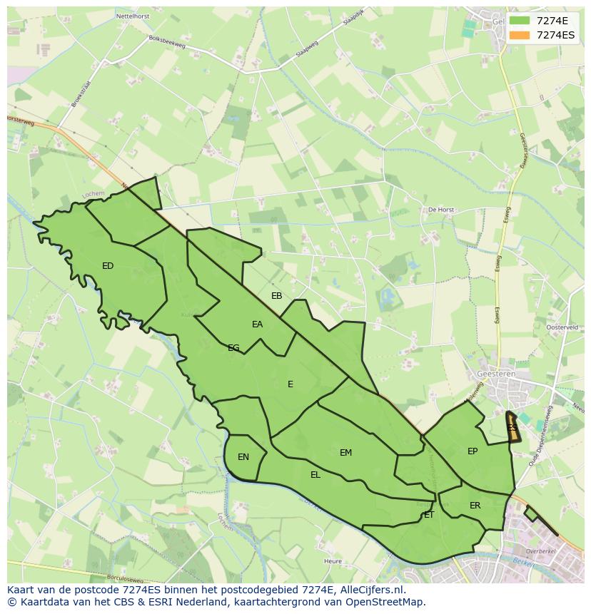 Afbeelding van het postcodegebied 7274 ES op de kaart.