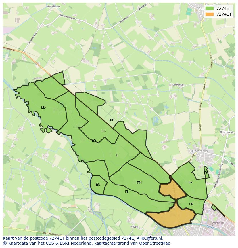 Afbeelding van het postcodegebied 7274 ET op de kaart.
