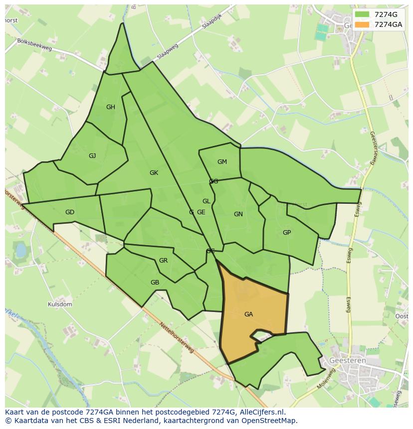 Afbeelding van het postcodegebied 7274 GA op de kaart.