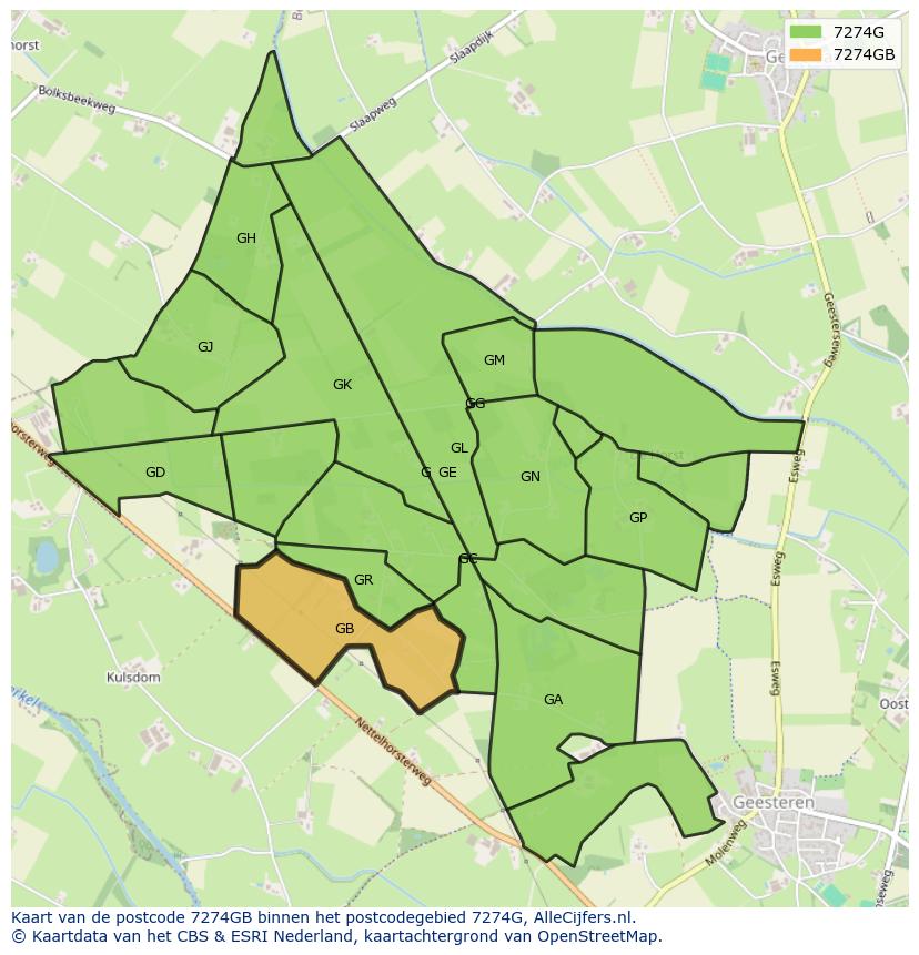 Afbeelding van het postcodegebied 7274 GB op de kaart.