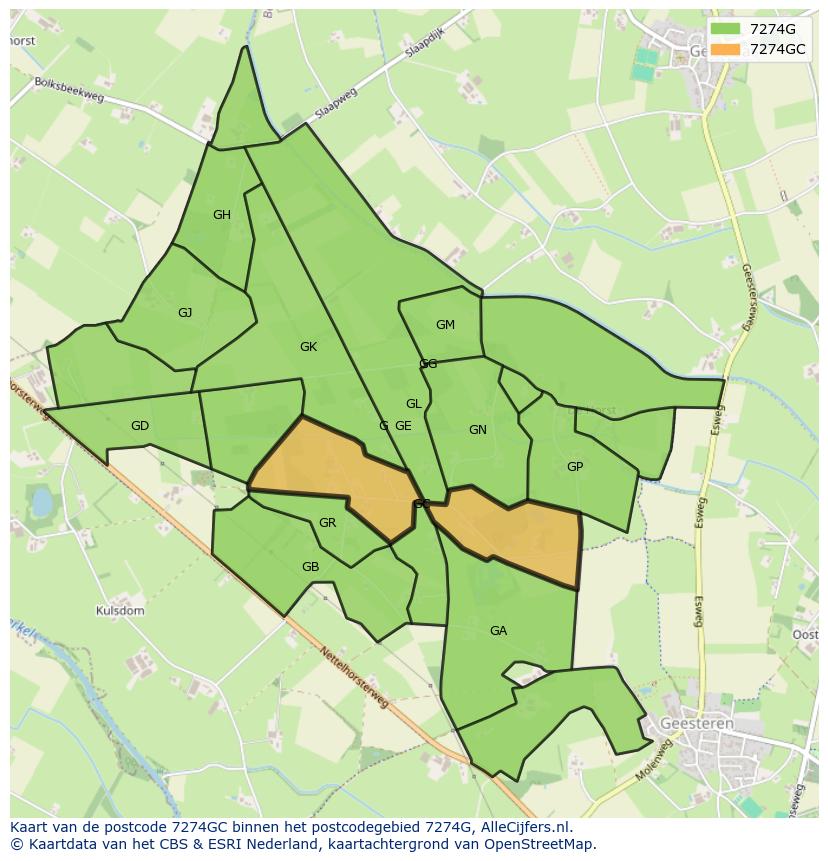 Afbeelding van het postcodegebied 7274 GC op de kaart.