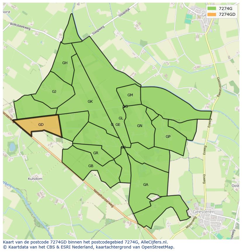 Afbeelding van het postcodegebied 7274 GD op de kaart.