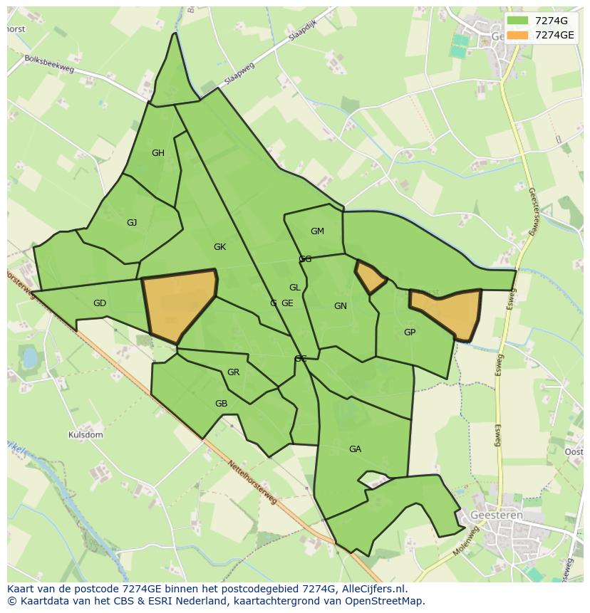 Afbeelding van het postcodegebied 7274 GE op de kaart.