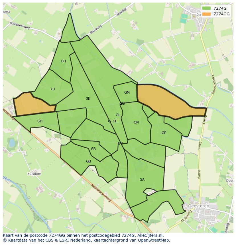 Afbeelding van het postcodegebied 7274 GG op de kaart.