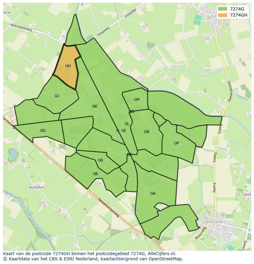 Afbeelding van het postcodegebied 7274 GH op de kaart.