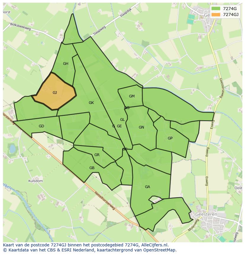 Afbeelding van het postcodegebied 7274 GJ op de kaart.