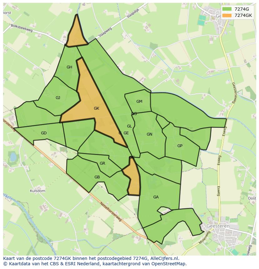 Afbeelding van het postcodegebied 7274 GK op de kaart.