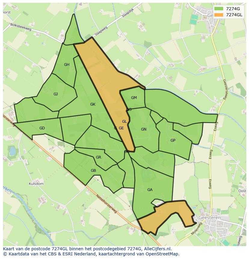 Afbeelding van het postcodegebied 7274 GL op de kaart.