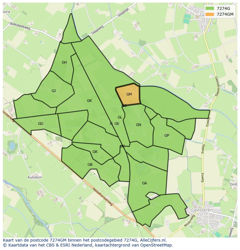 Afbeelding van het postcodegebied 7274 GM op de kaart.