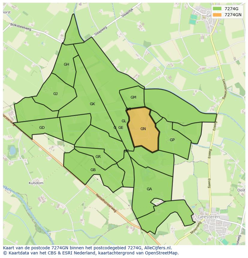 Afbeelding van het postcodegebied 7274 GN op de kaart.