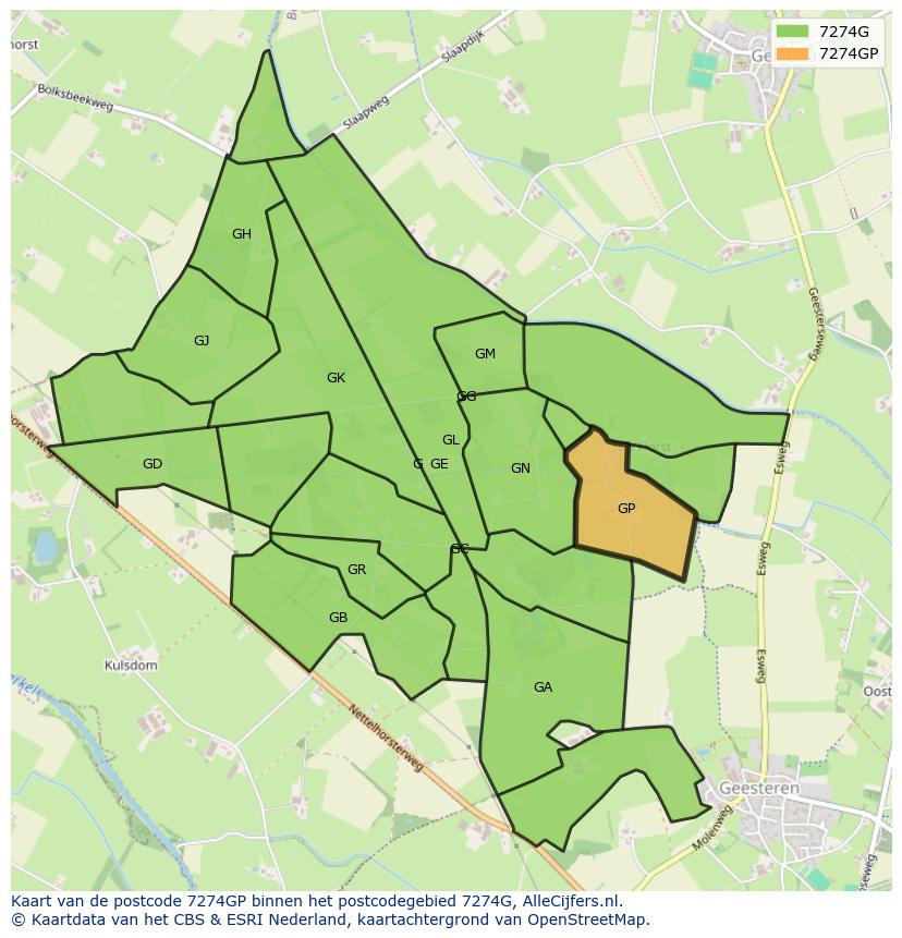 Afbeelding van het postcodegebied 7274 GP op de kaart.