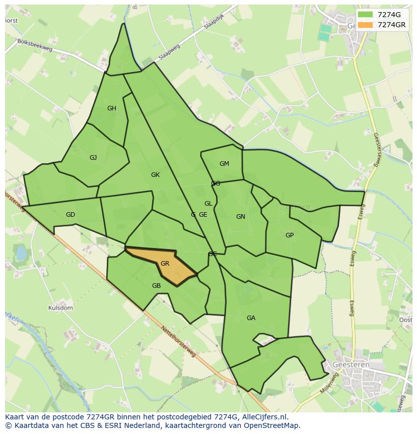 Afbeelding van het postcodegebied 7274 GR op de kaart.