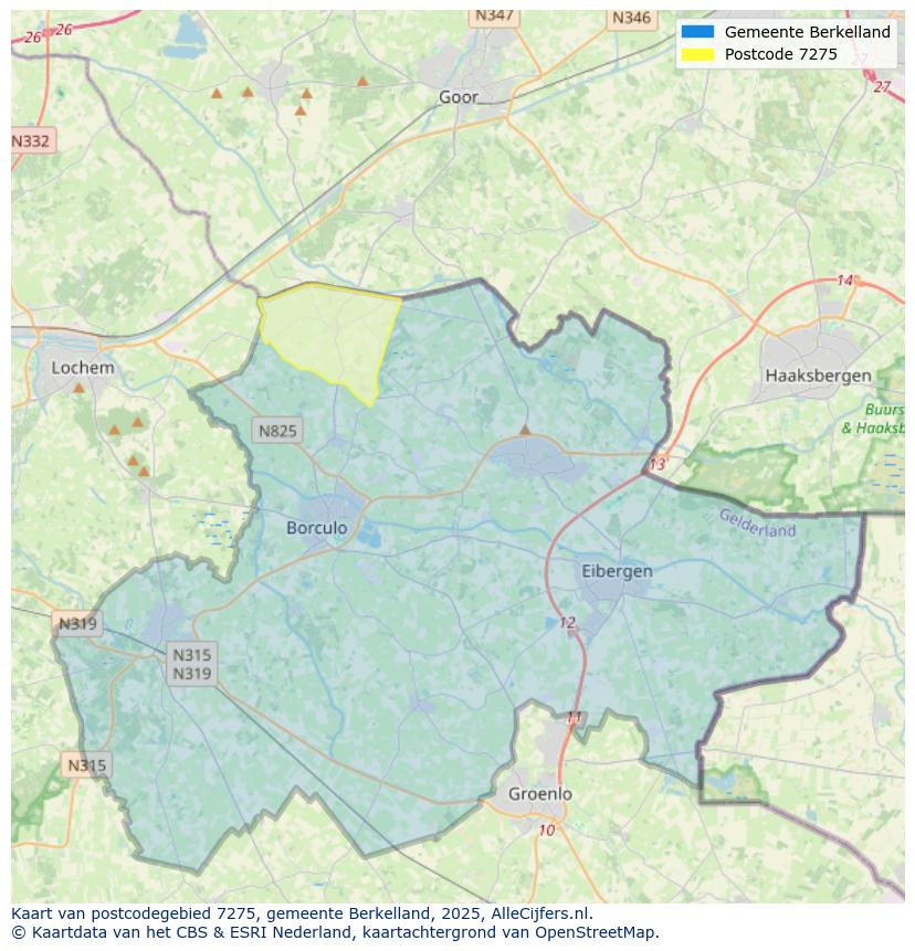 Afbeelding van het postcodegebied 7275 op de kaart.