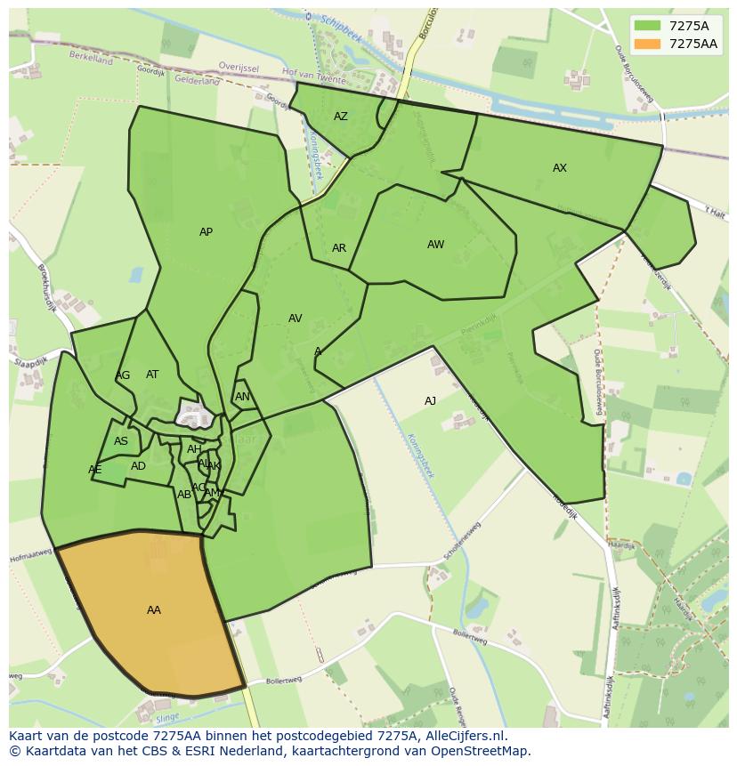 Afbeelding van het postcodegebied 7275 AA op de kaart.