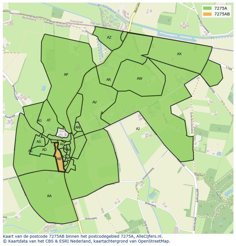 Afbeelding van het postcodegebied 7275 AB op de kaart.