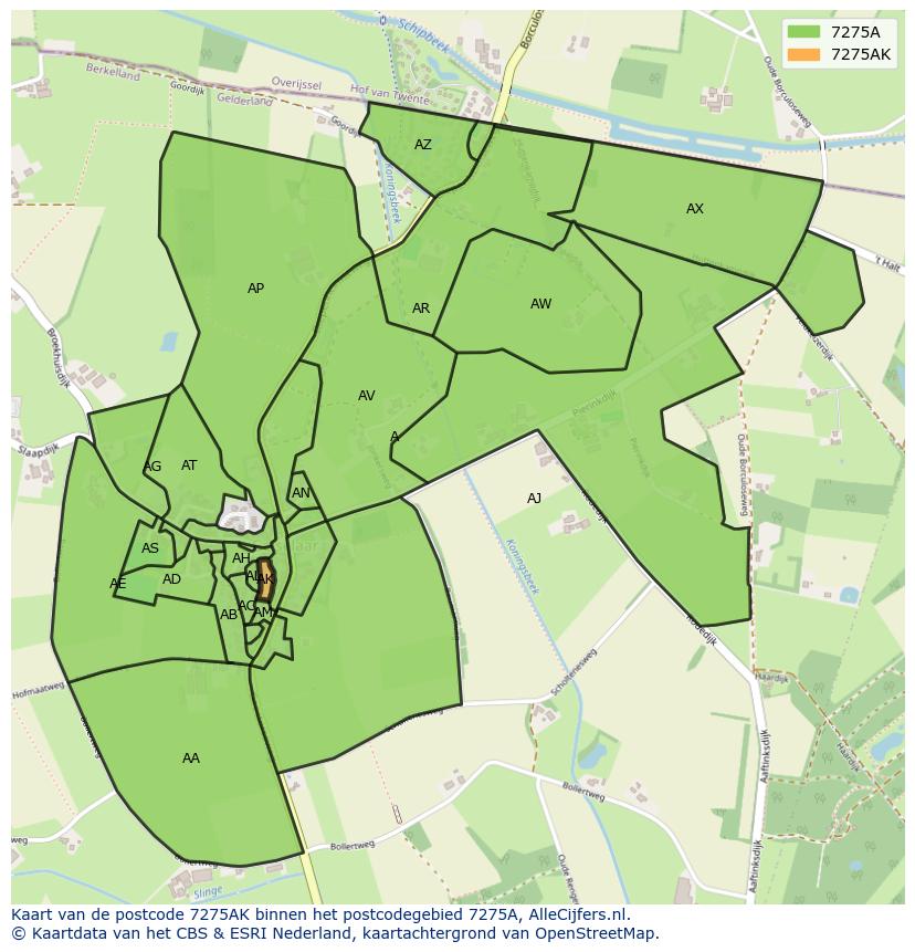 Afbeelding van het postcodegebied 7275 AK op de kaart.