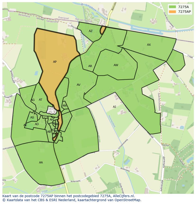 Afbeelding van het postcodegebied 7275 AP op de kaart.