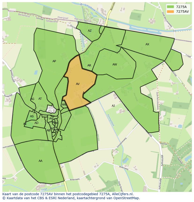 Afbeelding van het postcodegebied 7275 AV op de kaart.