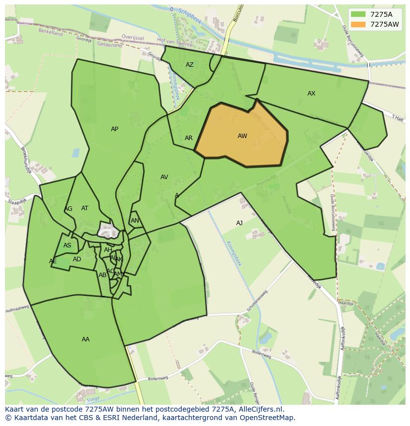 Afbeelding van het postcodegebied 7275 AW op de kaart.