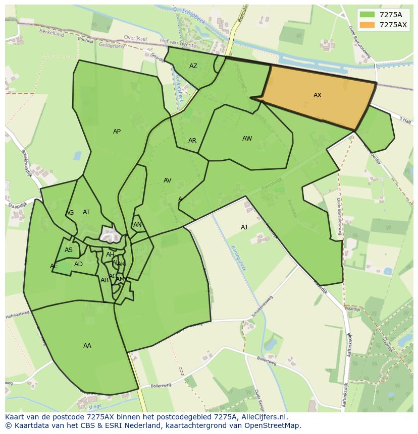 Afbeelding van het postcodegebied 7275 AX op de kaart.