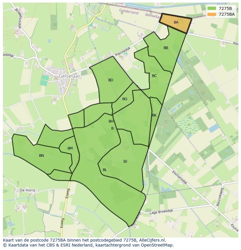 Afbeelding van het postcodegebied 7275 BA op de kaart.