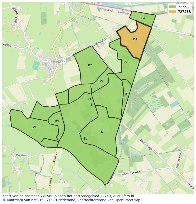 Afbeelding van het postcodegebied 7275 BB op de kaart.