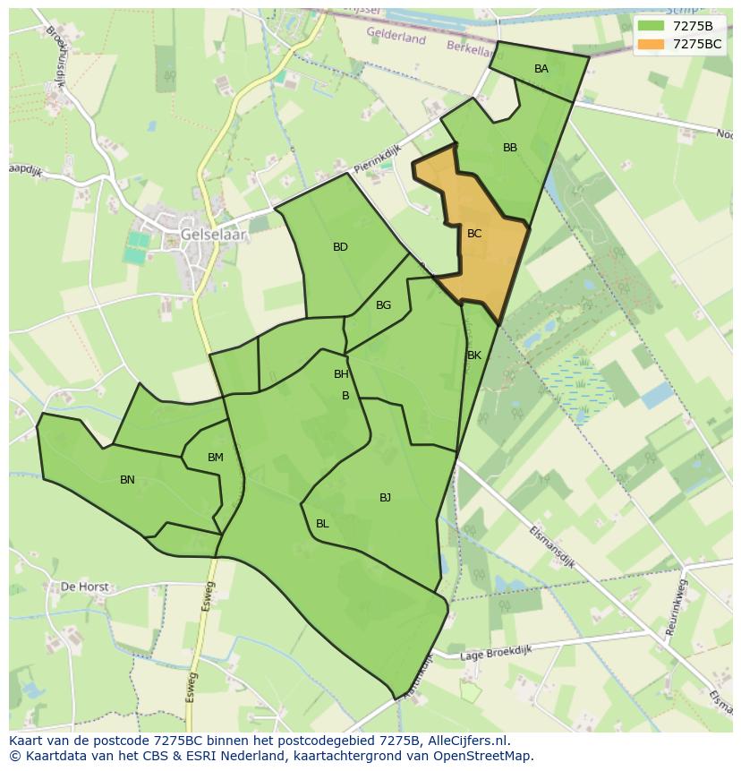 Afbeelding van het postcodegebied 7275 BC op de kaart.