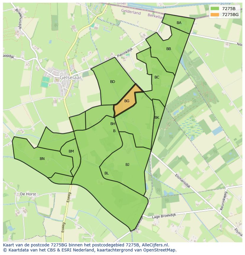 Afbeelding van het postcodegebied 7275 BG op de kaart.