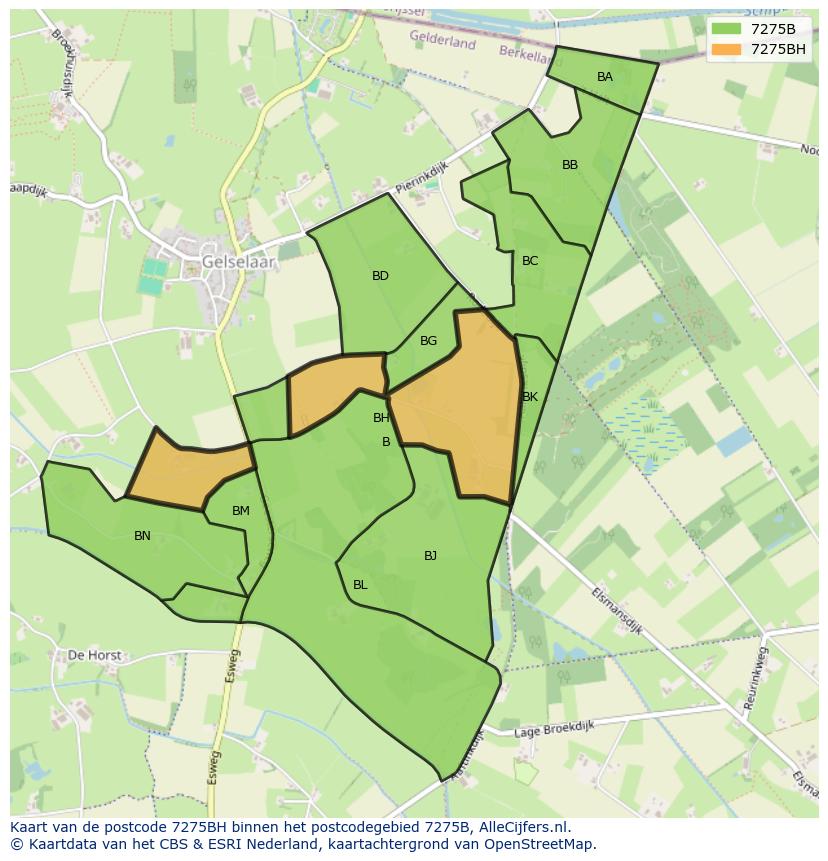 Afbeelding van het postcodegebied 7275 BH op de kaart.