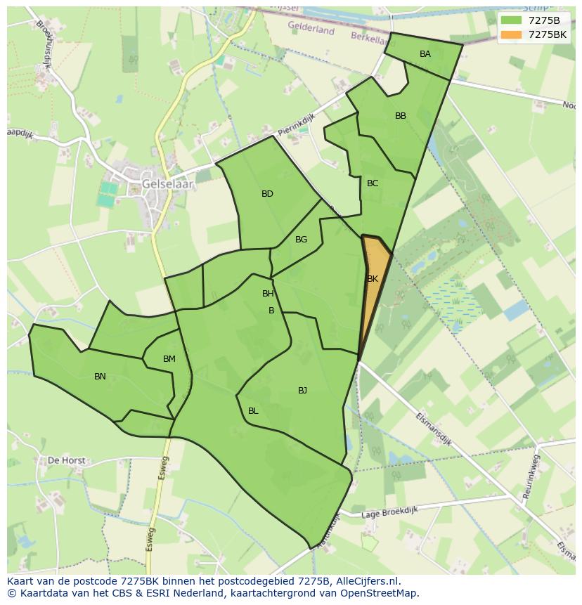 Afbeelding van het postcodegebied 7275 BK op de kaart.
