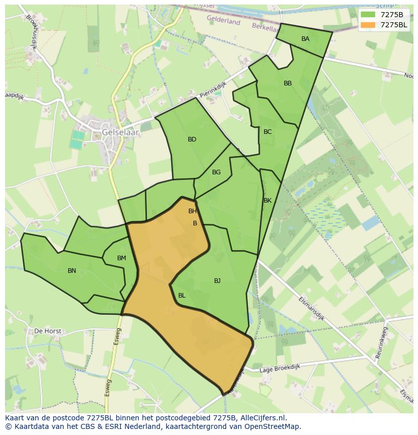 Afbeelding van het postcodegebied 7275 BL op de kaart.