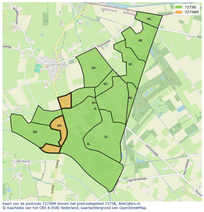 Afbeelding van het postcodegebied 7275 BM op de kaart.