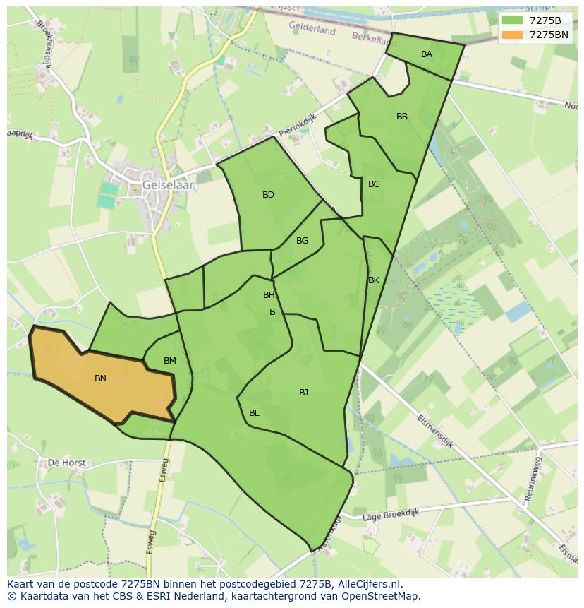 Afbeelding van het postcodegebied 7275 BN op de kaart.