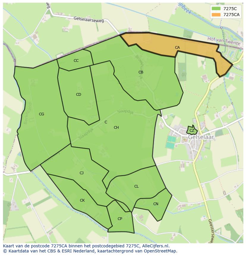 Afbeelding van het postcodegebied 7275 CA op de kaart.