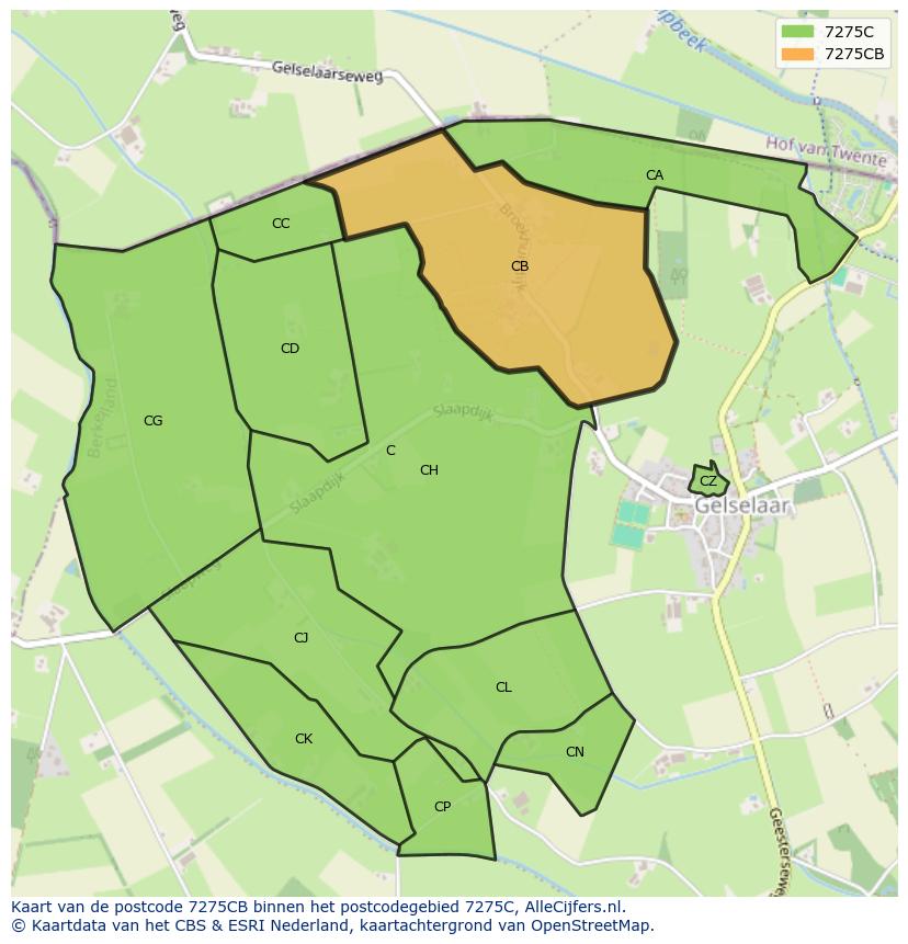 Afbeelding van het postcodegebied 7275 CB op de kaart.