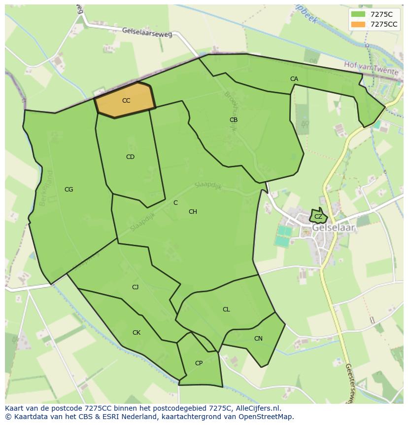 Afbeelding van het postcodegebied 7275 CC op de kaart.