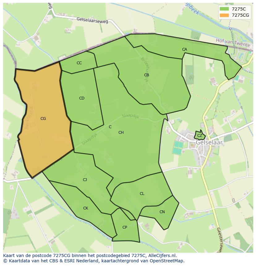 Afbeelding van het postcodegebied 7275 CG op de kaart.