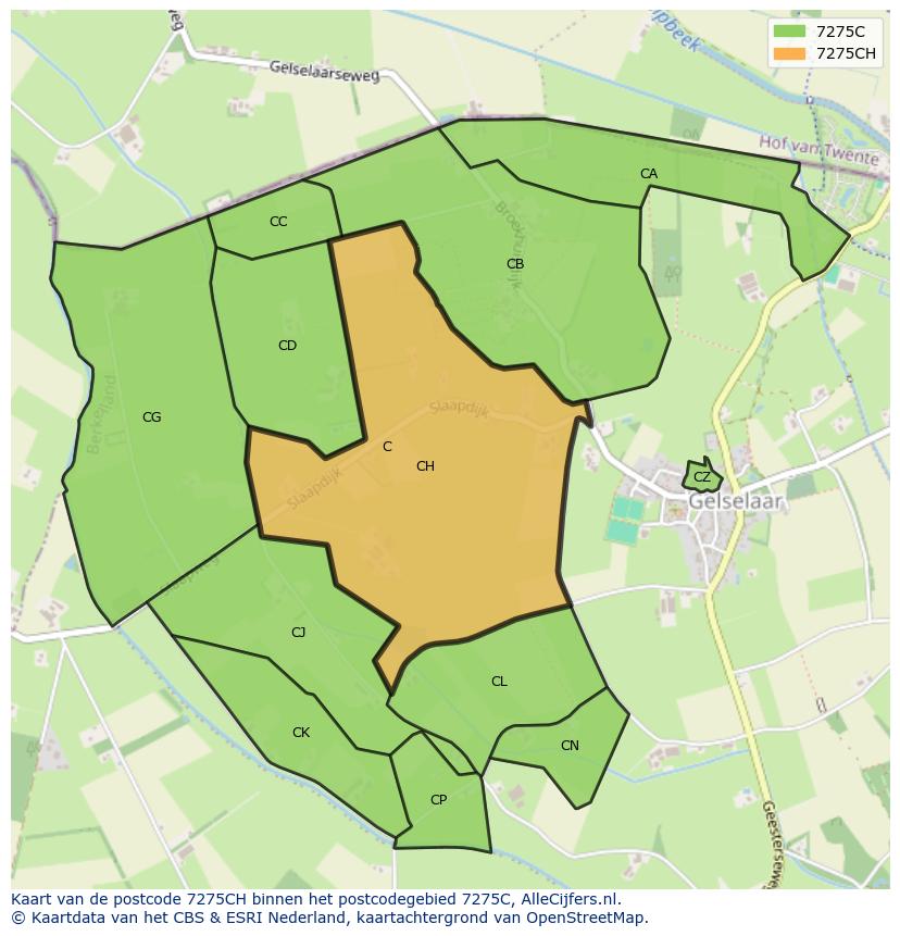 Afbeelding van het postcodegebied 7275 CH op de kaart.