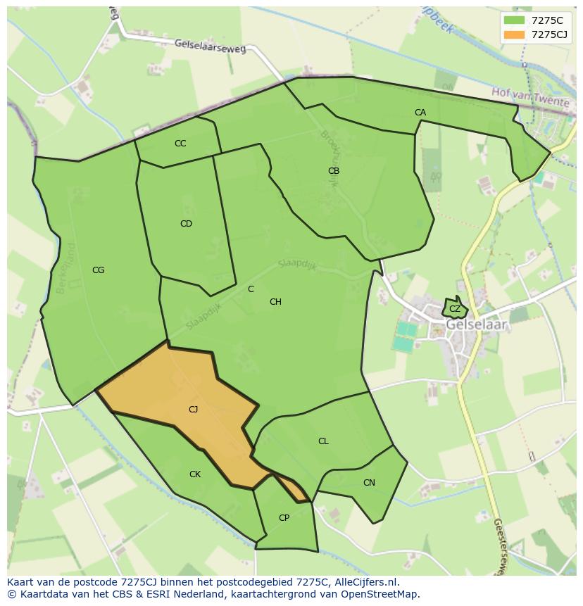Afbeelding van het postcodegebied 7275 CJ op de kaart.