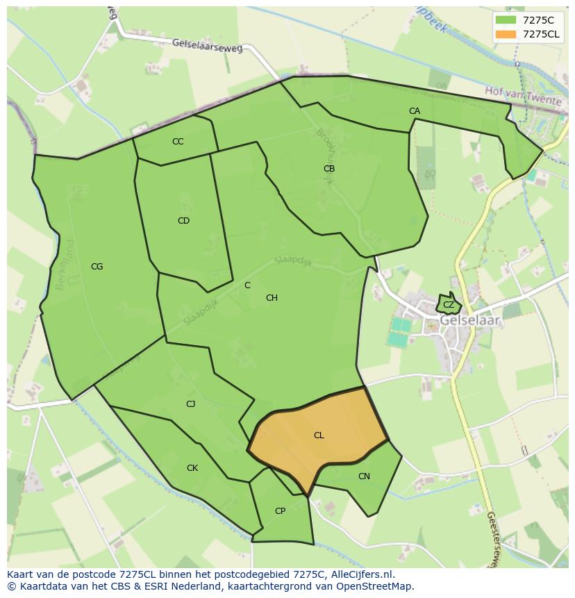 Afbeelding van het postcodegebied 7275 CL op de kaart.