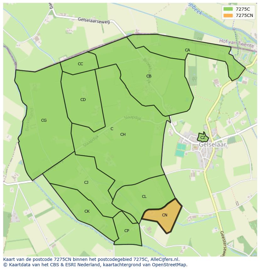 Afbeelding van het postcodegebied 7275 CN op de kaart.